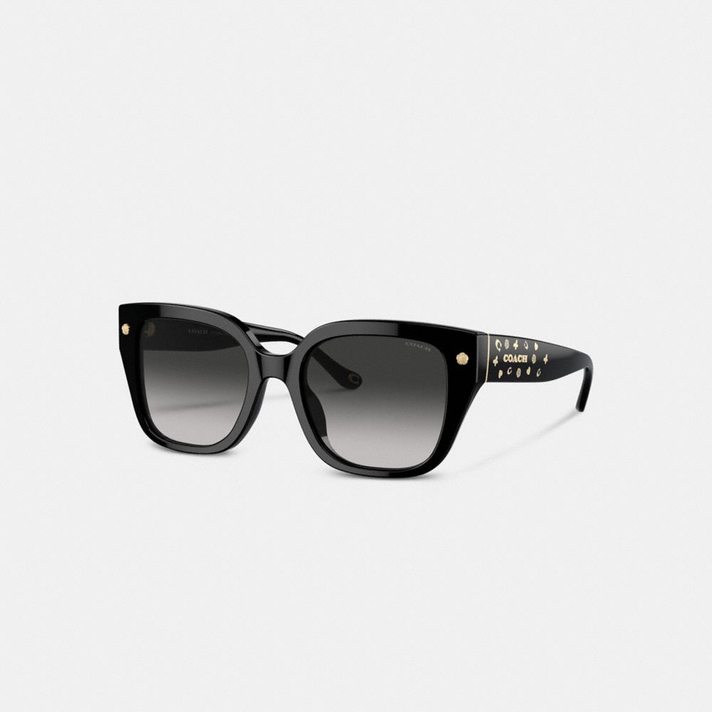 COACH®,CHARMS OVERSIZED SQUARE SUNGLASSES,Black,Front View