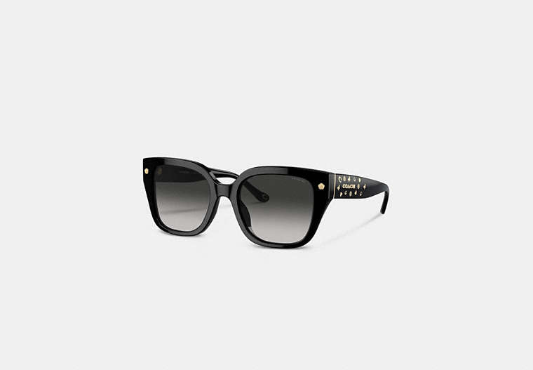 COACH®,CHARMS OVERSIZED SQUARE SUNGLASSES,Black,Front View