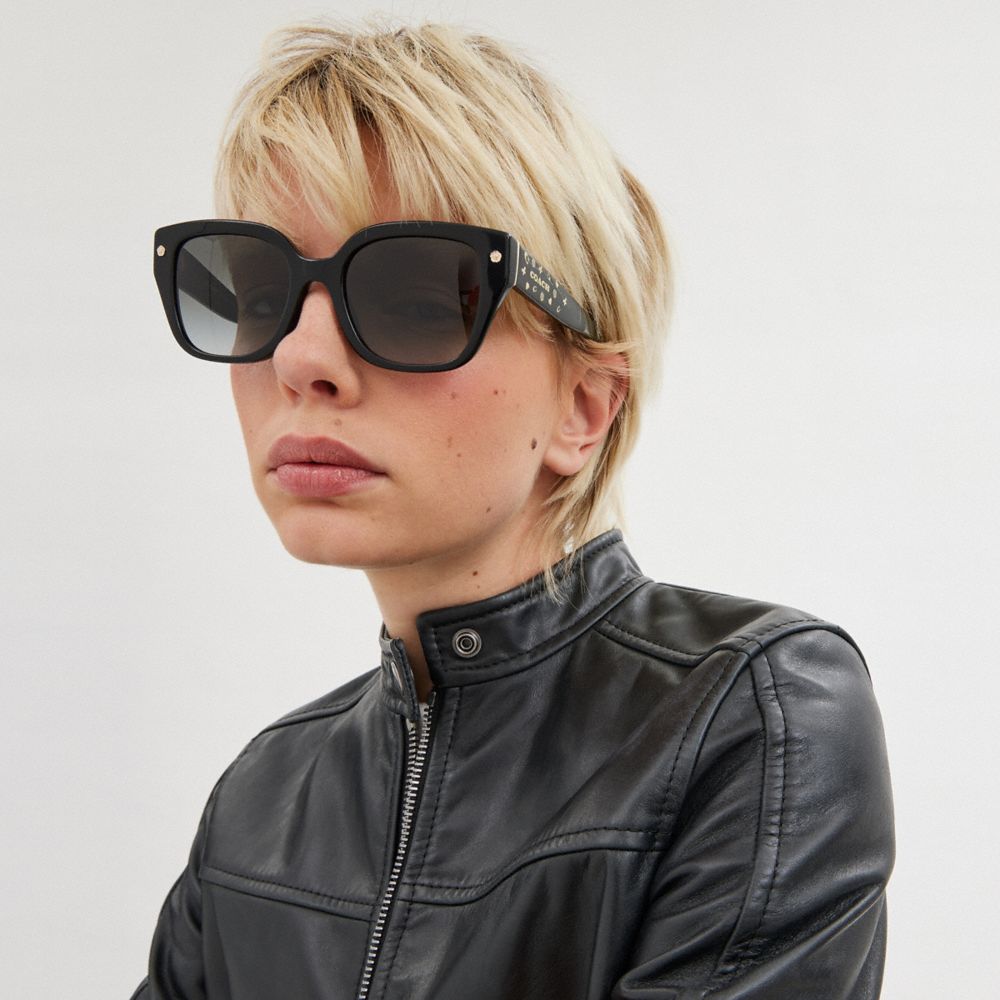 Shop Coach Charms Oversized Square Sunglasses In Black