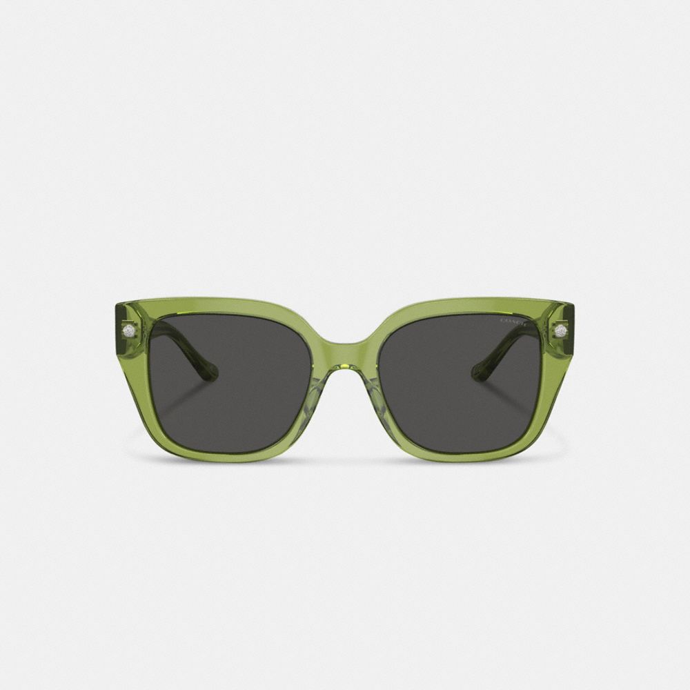 COACH®,Charms Oversized Square Sunglasses,Square,Metal,Logo,Integrated Nose Pads,Casual,Gray,Inside View,Top View