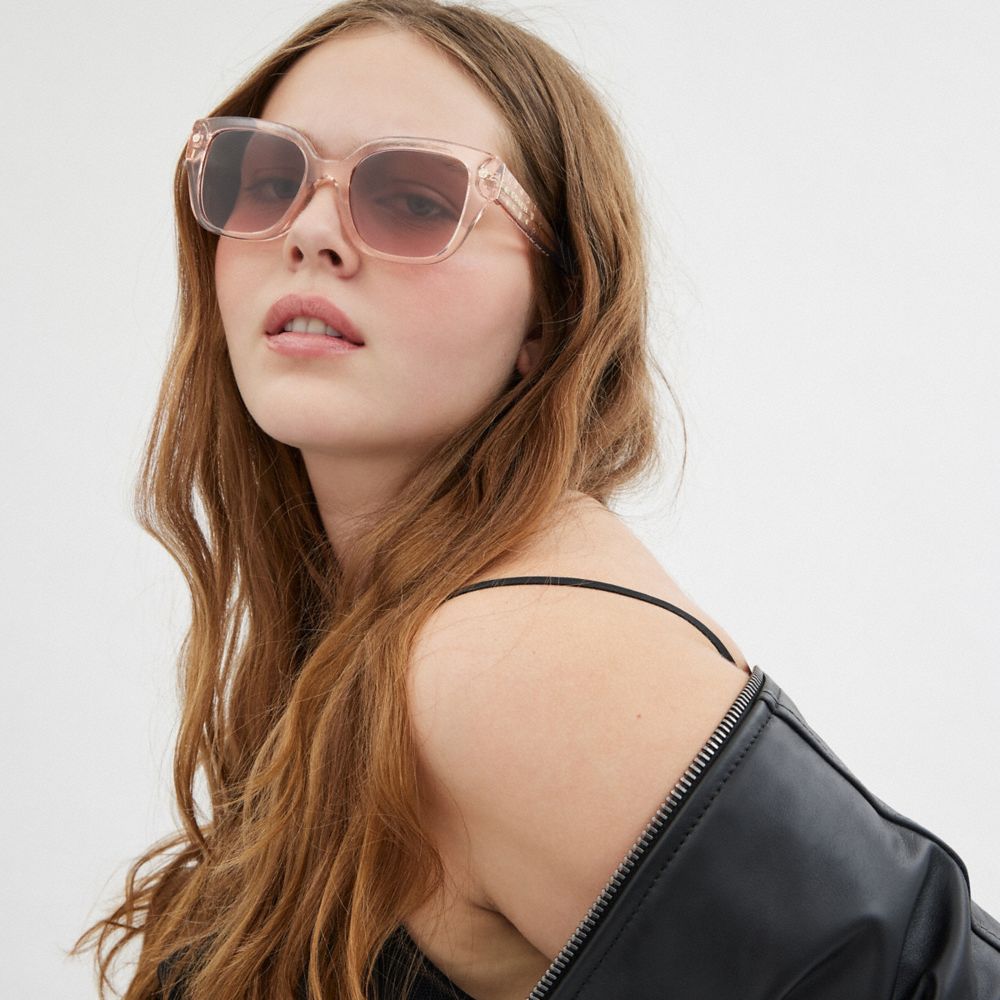 Shop Coach Charms Oversized Square Sunglasses In Brown Pink Gradient