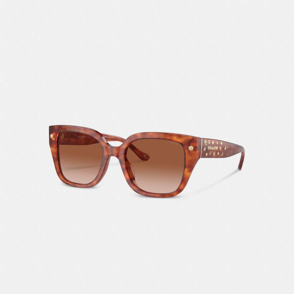 COACH®,CHARMS OVERSIZED SQUARE SUNGLASSES,Caramel Tortoise,Front View