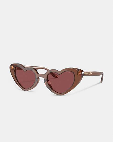 COACH®,CHARMS HEART SUNGLASSES,Transparent Brown,Front View