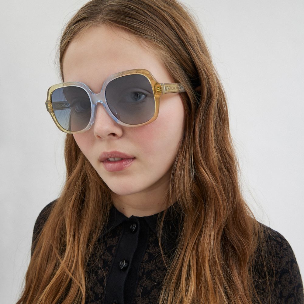 COACH®,SIGNATURE OMBRÉ OVERSIZED SQUARE SUNGLASSES,Blue Ombre,Angle View