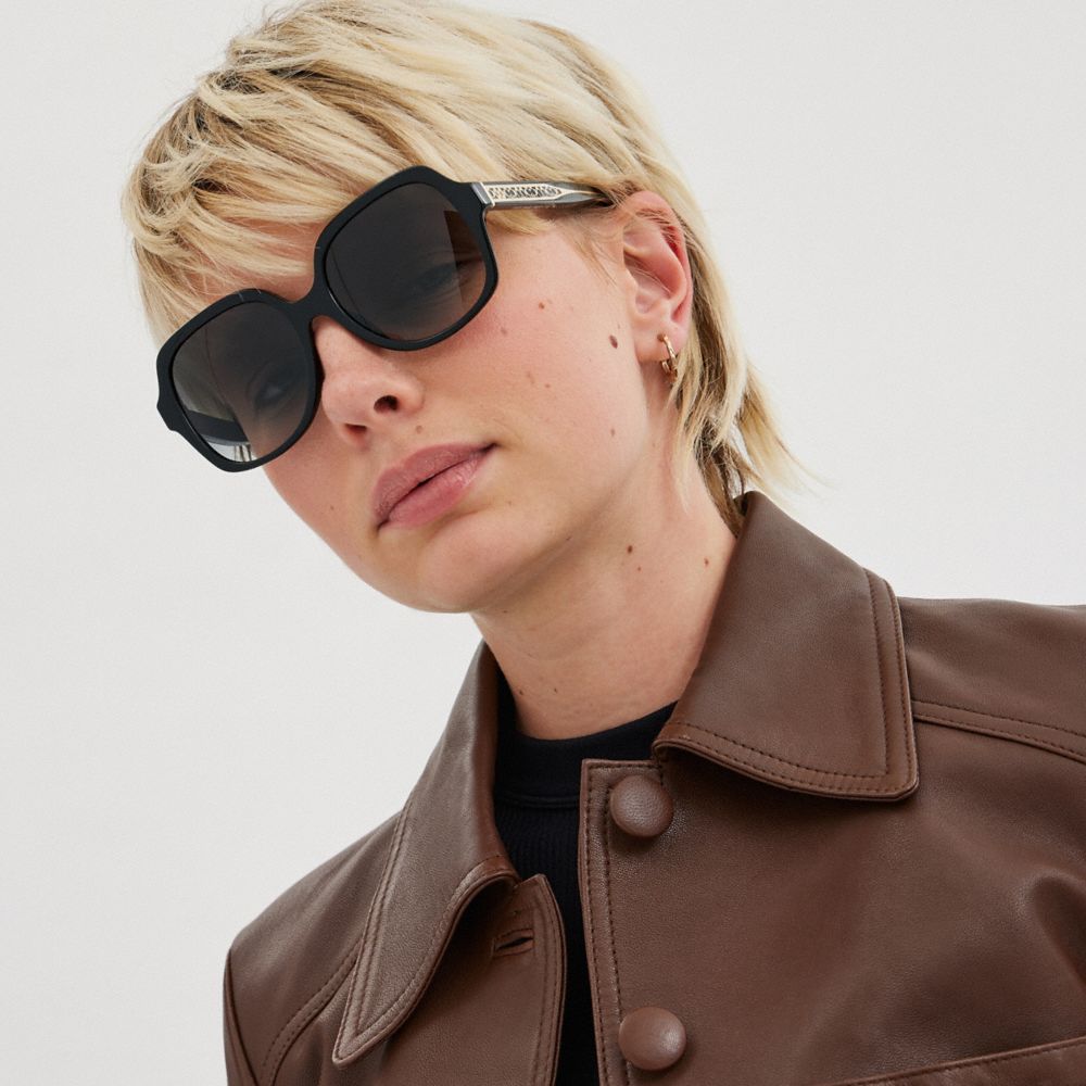 COACH®,SIGNATURE OMBRÉ OVERSIZED SQUARE SUNGLASSES,Black,Angle View