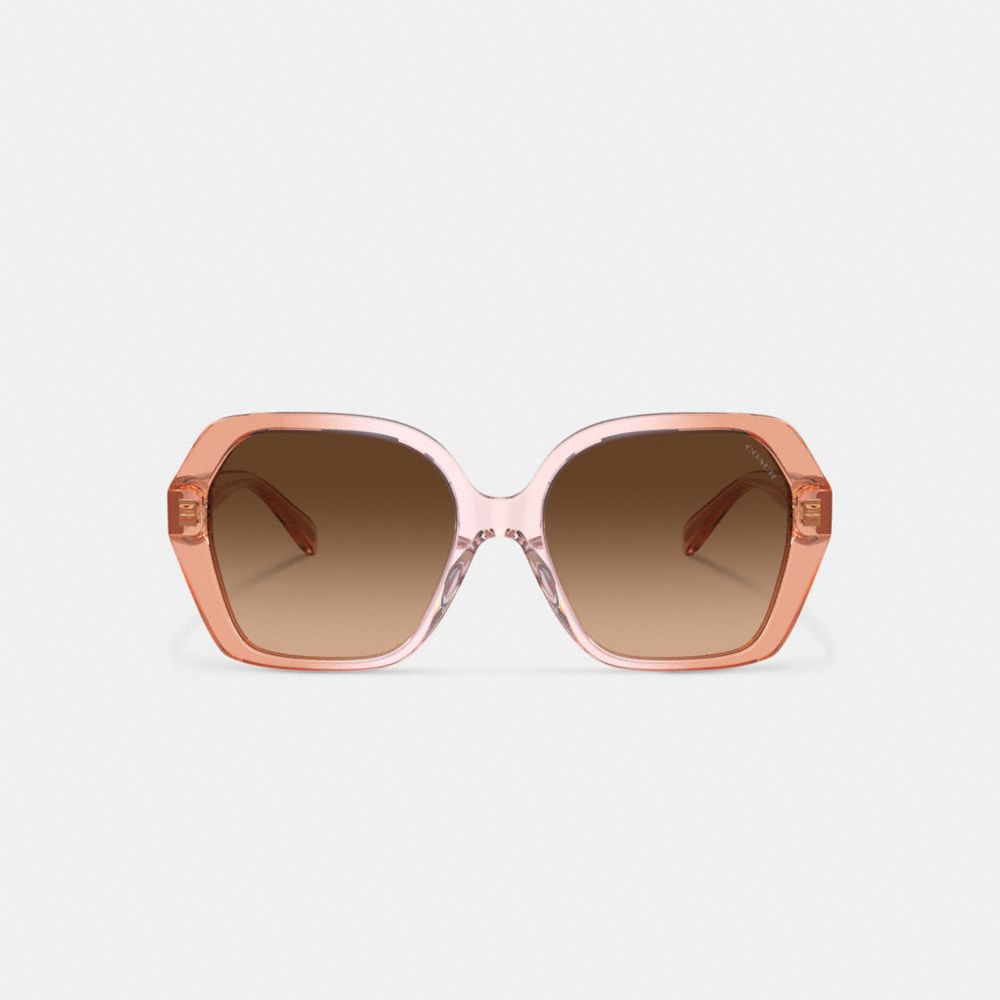 COACH®,Signature Ombré Geometric Square Sunglasses,Square,Logo,Integrated Nose Pads,Casual,Brown,Inside View,Top View