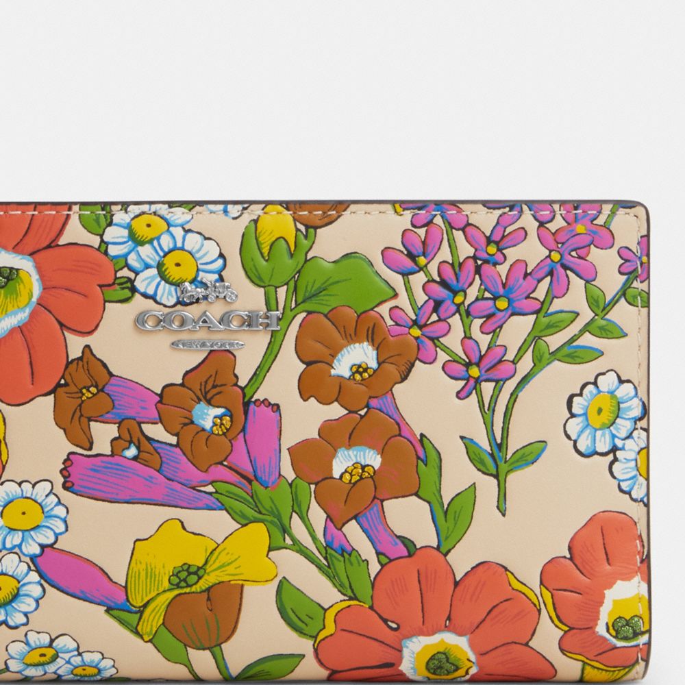 COACH®,SLIM ZIP WALLET WITH FLORAL PRINT,Novelty Leather,Silver/Ivory Multi