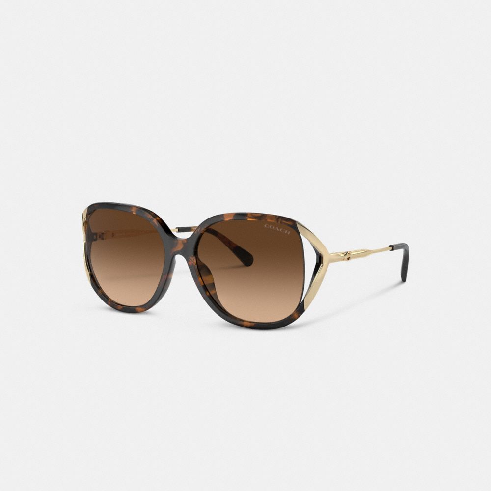 COACH®,BANDIT OVERSIZED SQUARE SUNGLASSES,Dark Tortoise/Gold,Front View