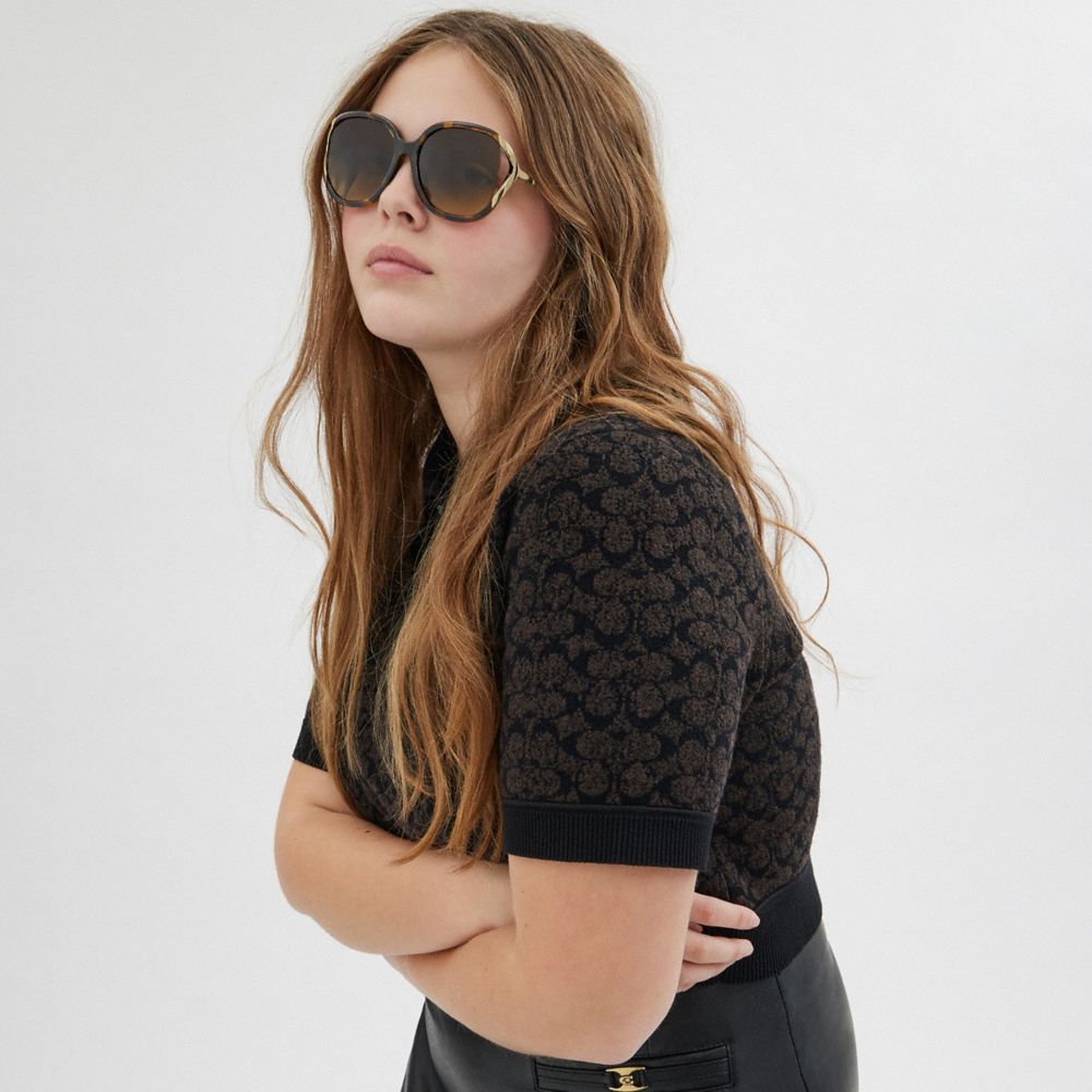 Coach Bandit Oversized Square Sunglasses In Dark Tortoise/gold