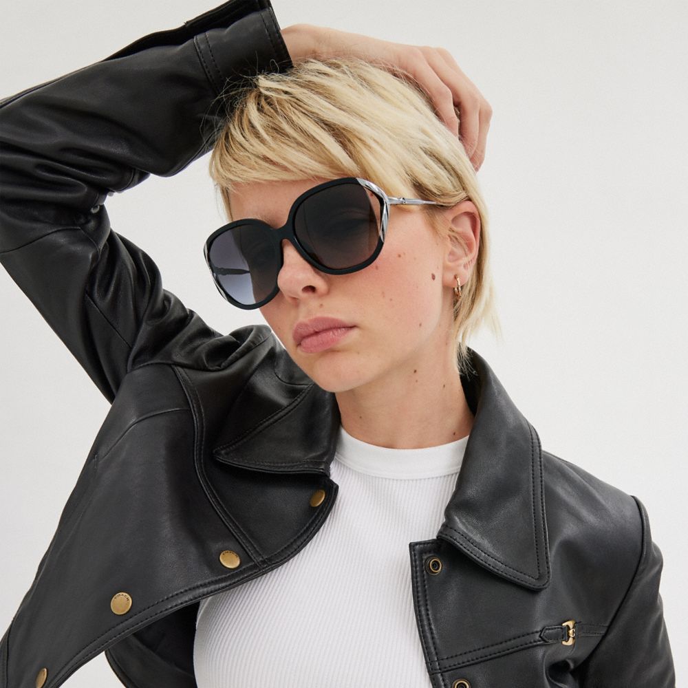 Coach Bandit Oversized Square Sunglasses In Black/silver