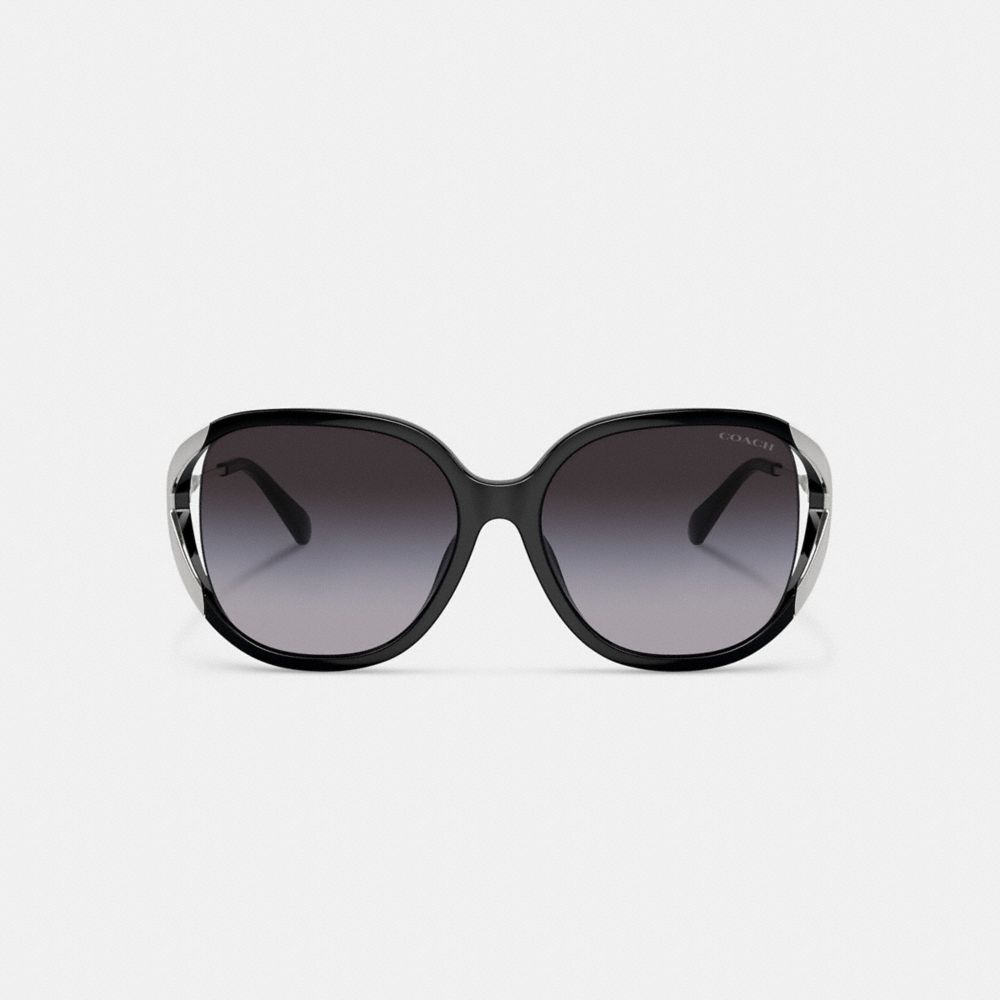 COACH®,BANDIT OVERSIZED SQUARE SUNGLASSES,Black/Silver,Inside View,Top View