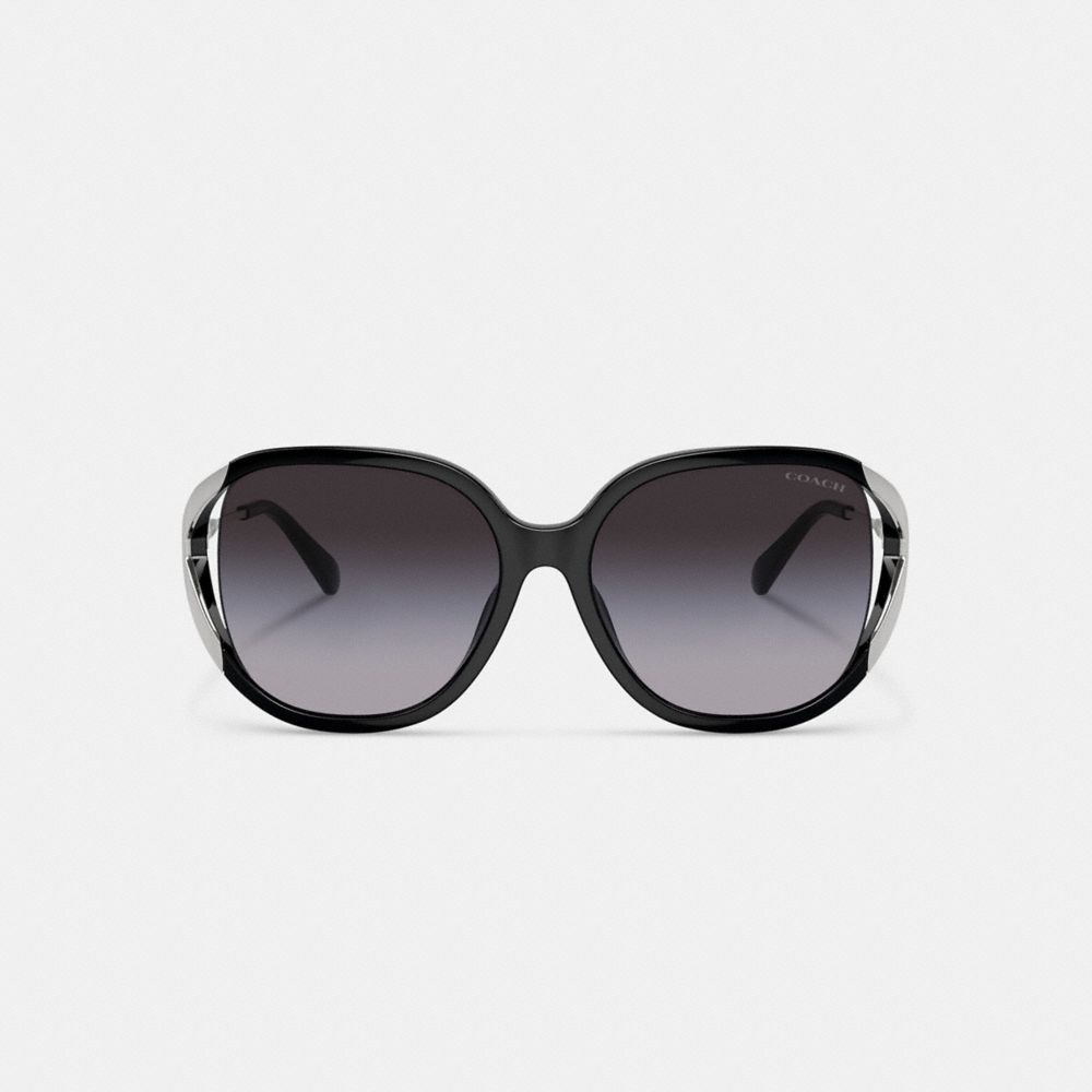 Coach Bandit Oversized Square Sunglasses In Black/silver