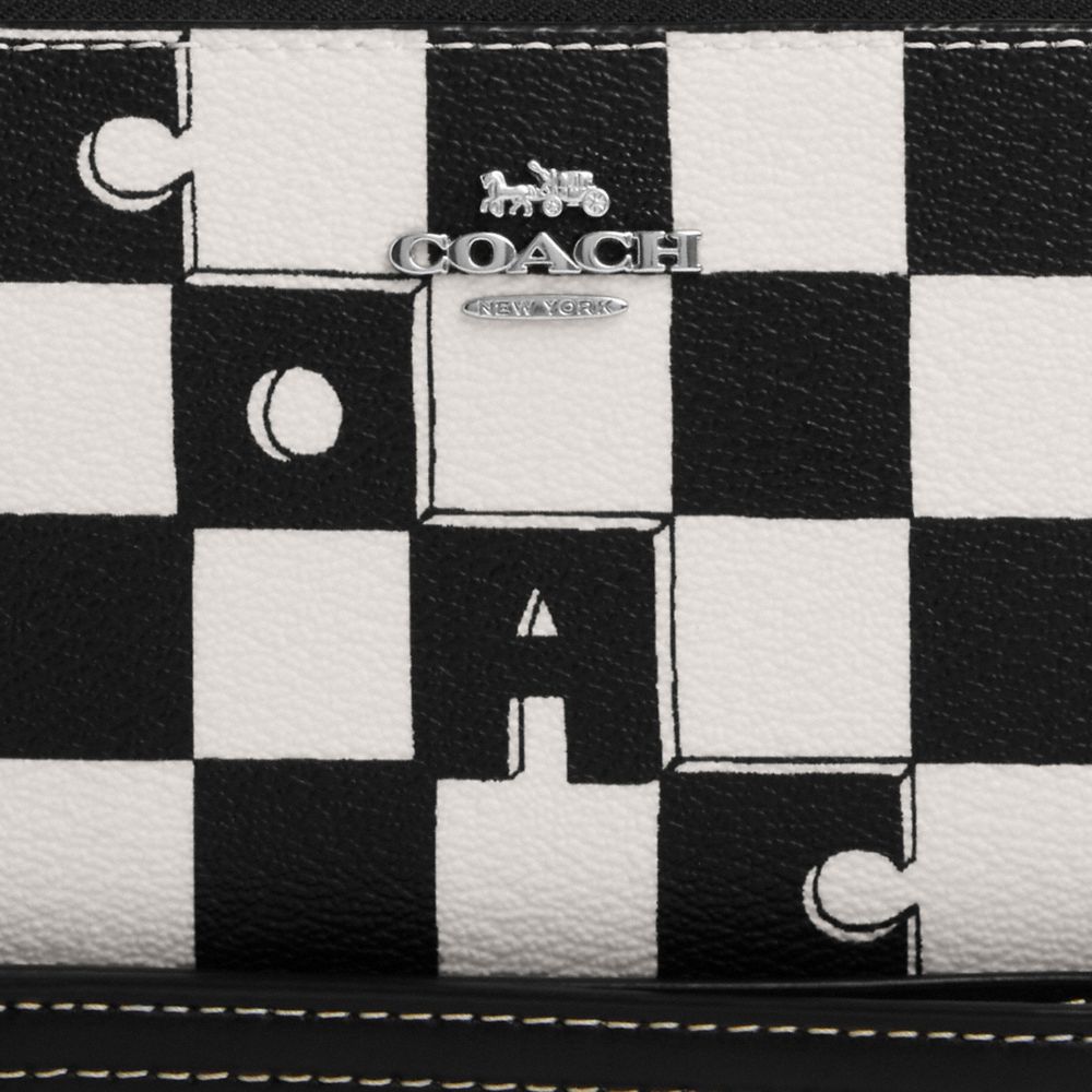COACH®,LONG ZIP AROUND WALLET WITH CHECKERBOARD PRINT,Novelty Print,Mini,Silver/Black/Chalk