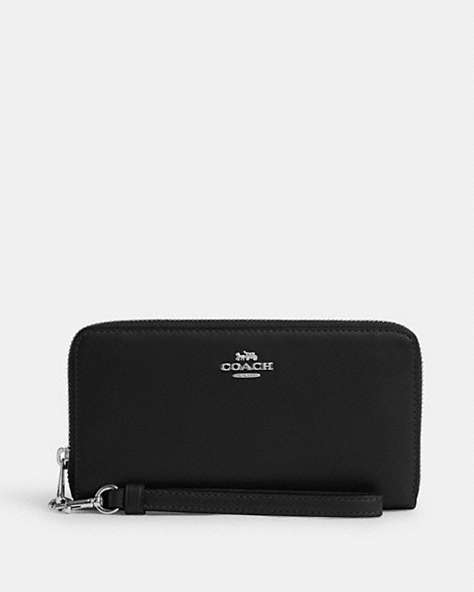 COACH®,LONG ZIP AROUND WALLET,Leather,Mini,Silver/Black,Front View
