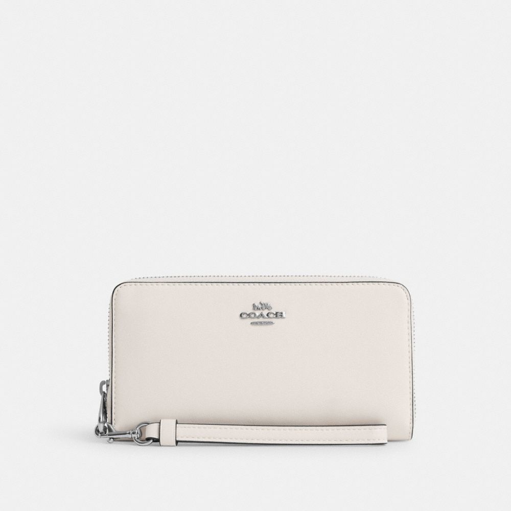 COACH®,PORTEFEUILLE ZIP-CONTOUR LONG,Cuir lisse,Argent/Craie,Front View