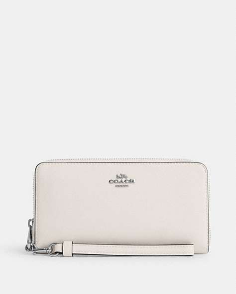 COACH®,LONG ZIP AROUND WALLET,Leather,Mini,Silver/Chalk,Front View