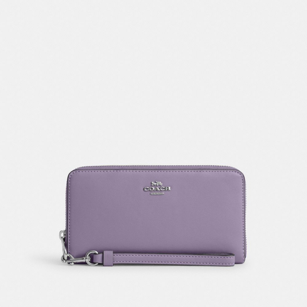 COACH®,PORTEFEUILLE ZIP-CONTOUR LONG,Cuir lisse,Argent/Violet pâle,Front View