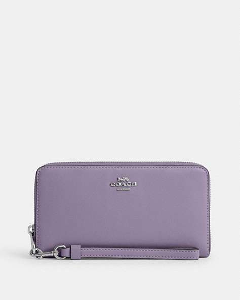 COACH®,LONG ZIP AROUND WALLET,Leather,Mini,Silver/Light Violet,Front View