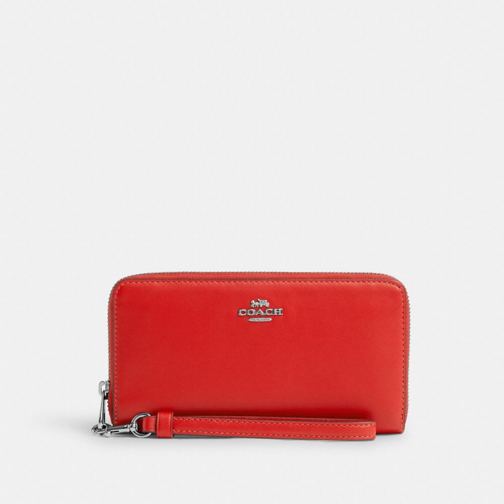 COACH®,LONG ZIP AROUND WALLET,Smooth Leather,Mini,Silver/Miami Red,Front View