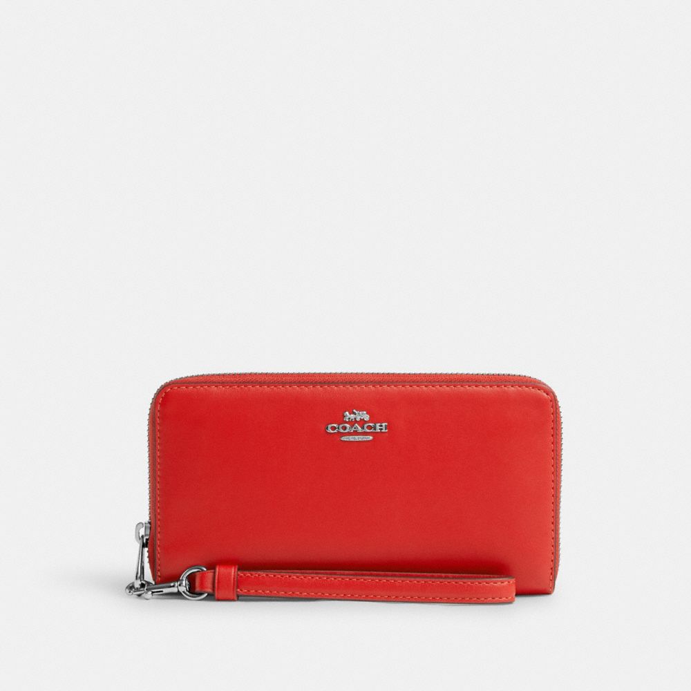 COACH®,PORTEFEUILLE ZIP-CONTOUR LONG,Cuir lisse,Argent/Rouge Miami,Front View