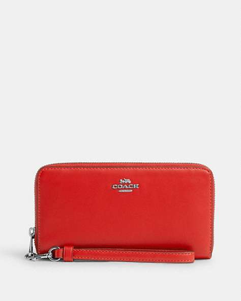 COACH®,LONG ZIP AROUND WALLET,Leather,Mini,Silver/Miami Red,Front View