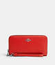 COACH®,LONG ZIP AROUND WALLET,Leather,Mini,Silver/Miami Red,Front View