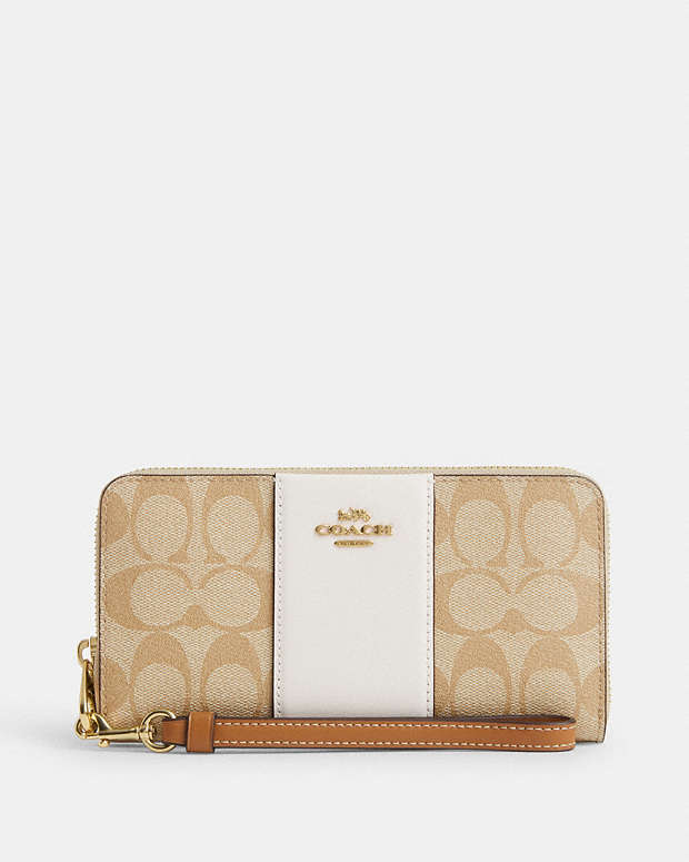 COACH® | Long Zip Around Wallet In Signature Canvas With Stripe