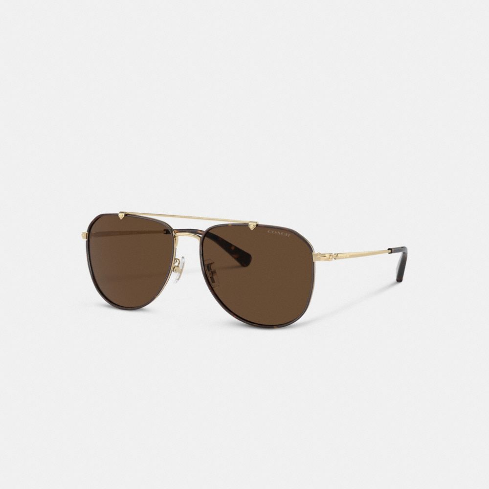 COACH®,METAL WINDSOR PILOT SUNGLASSES,Dark Brown,Front View