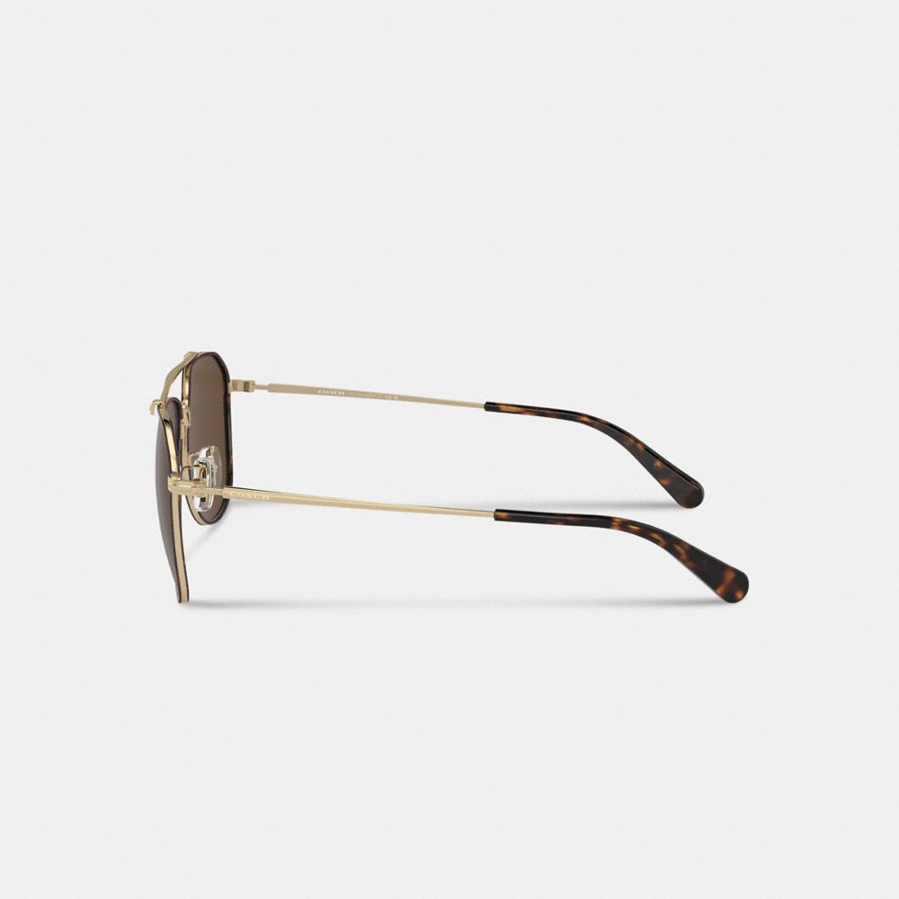 COACH®,Metal Windsor Pilot Sunglasses,Aviator,Tortoise,Logo,Word Embellishment,Brow Bar,Adjustable Nose Pads,Casual,Brown,Alternate View