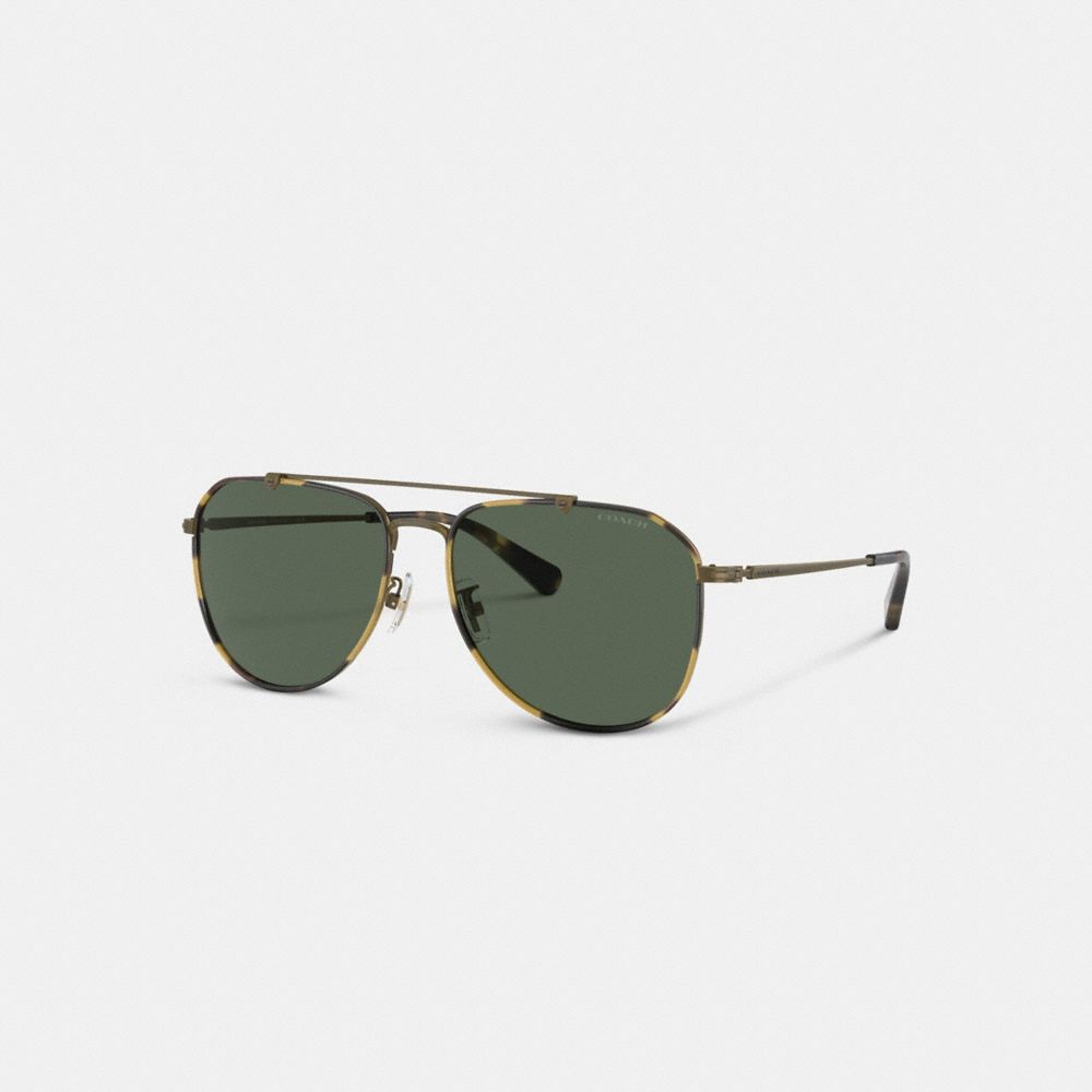 COACH®,METAL WINDSOR PILOT SUNGLASSES,Dark Tortoise/ Antique Gold,Front View