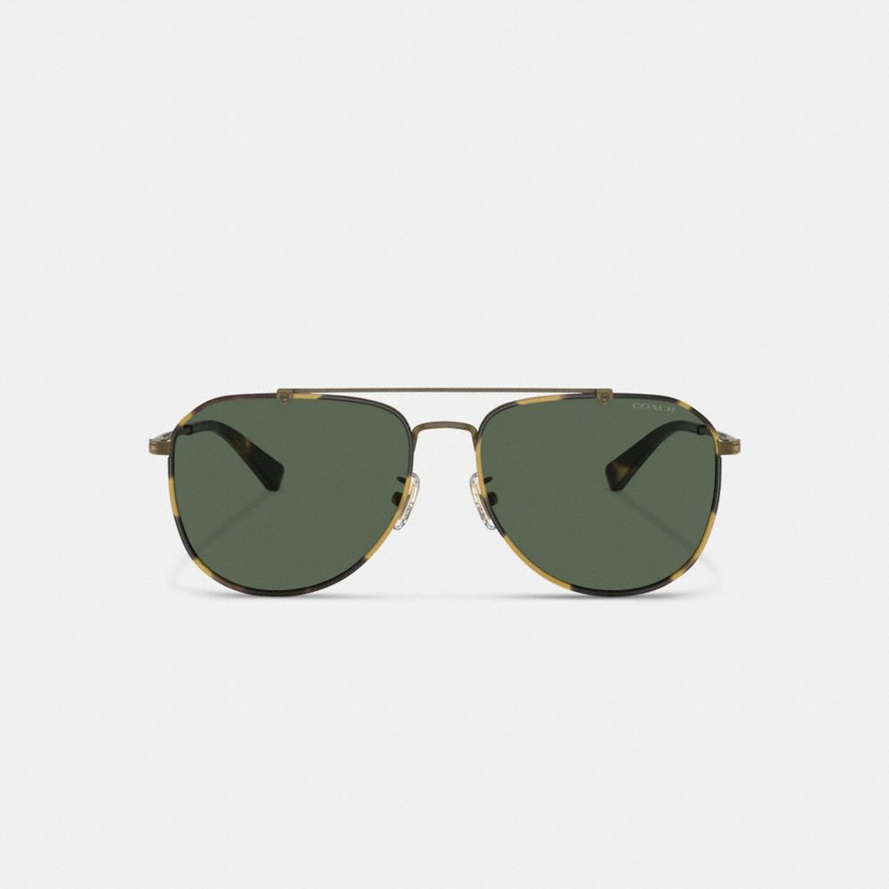 COACH®,METAL WINDSOR PILOT SUNGLASSES,Dark Tortoise/ Antique Gold,Inside View,Top View