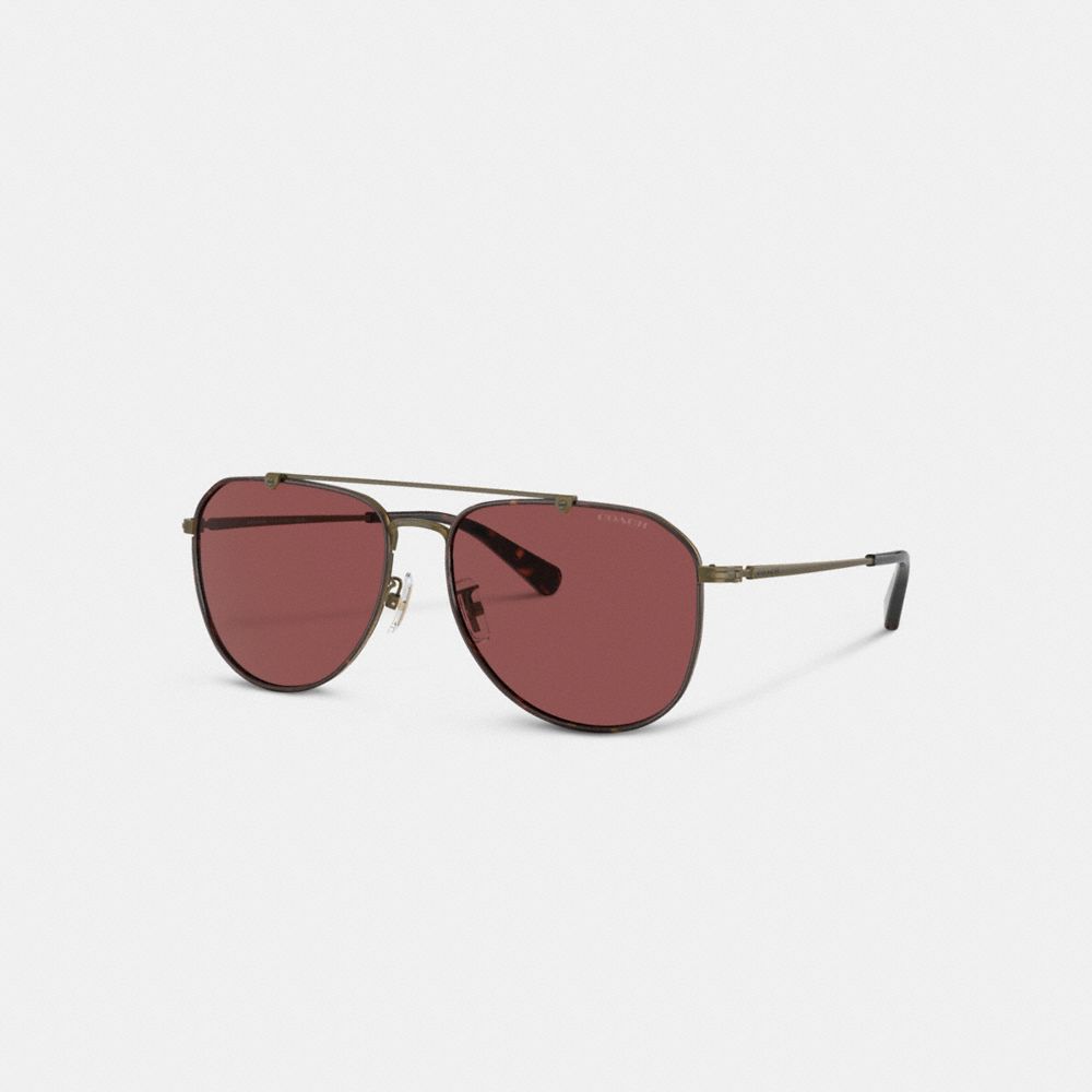 COACH®,METAL WINDSOR PILOT SUNGLASSES,Wine,Front View