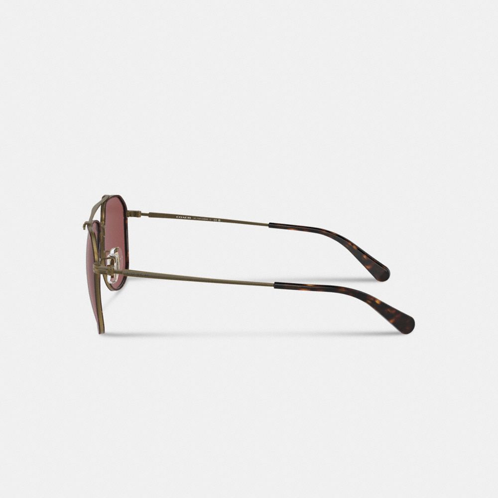 COACH®,Metal Windsor Pilot Sunglasses,Aviator,Tortoise,Logo,Word Embellishment,Brow Bar,Adjustable Nose Pads,Casual,Maroon,Alternate View
