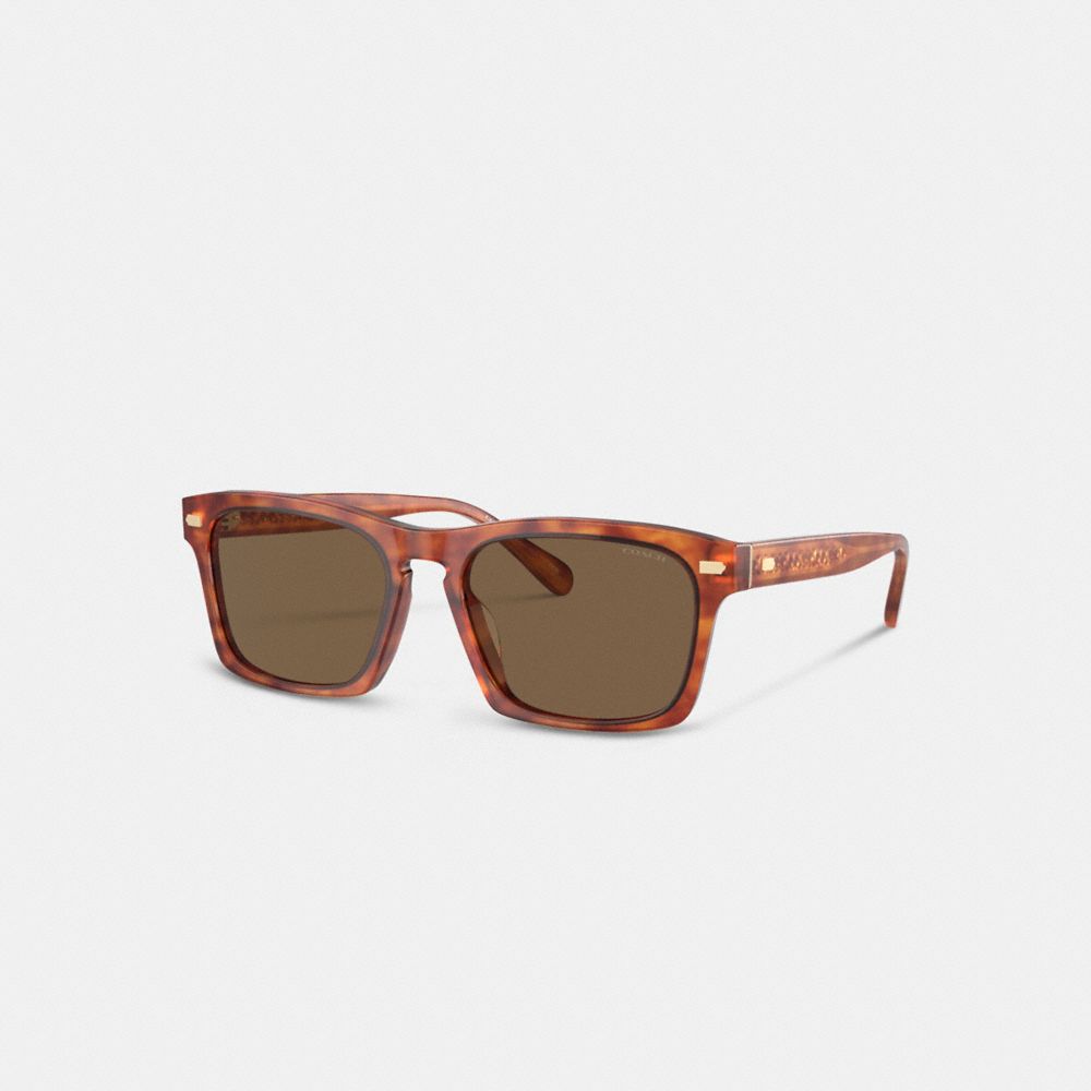 COACH®,LUNETTES DE SOLEIL CARRÉES AVEC OUVERTURE EN GOUTTE,Écaille de tortue caramel,Front View