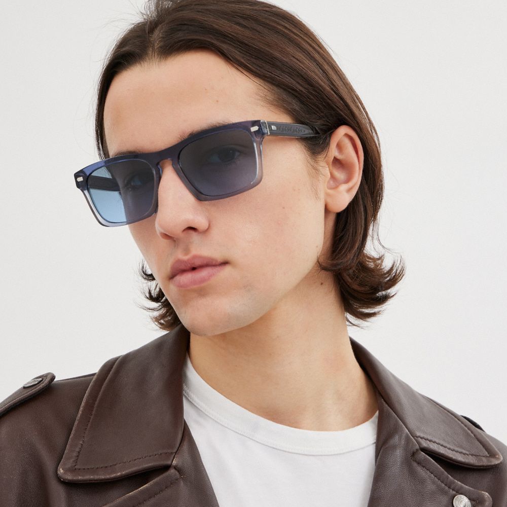 COACH®,Keyhole Square Sunglasses,Square,Logo,Integrated Nose Pads,Casual,Brown,Angle View