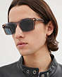 COACH®,KEYHOLE SQUARE SUNGLASSES,Brown Blue Grey Gradient,Angle View