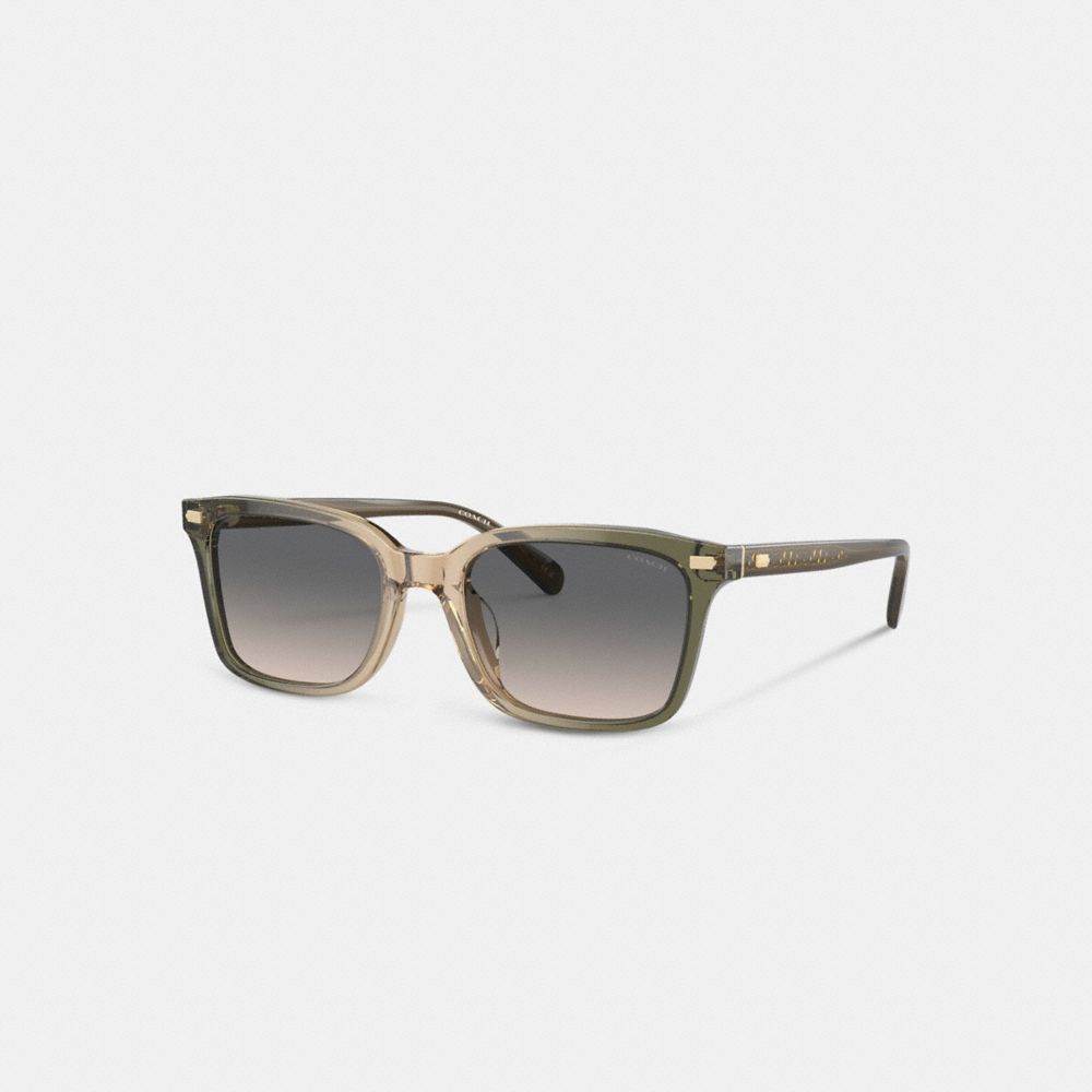 COACH®,NARROW SQUARE SUNGLASSES,Green/Tan Gradient,Front View