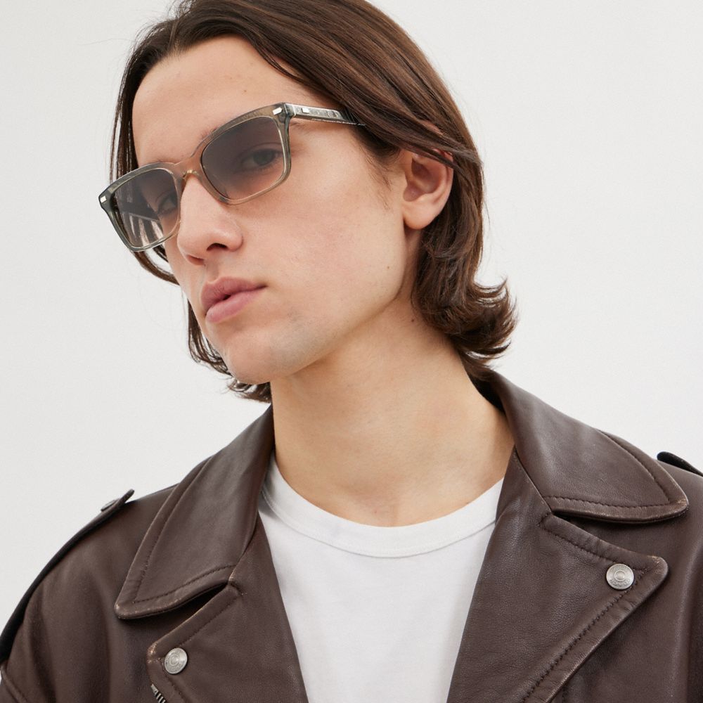 COACH®,Narrow Square Sunglasses,Square,Logo,Integrated Nose Pads,Casual,Gray,Angle View