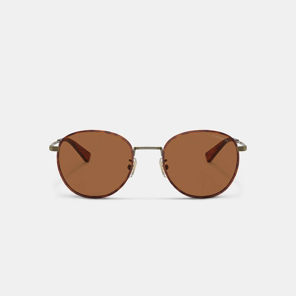 Shop Coach Metal Windsor Round Sunglasses In Amber