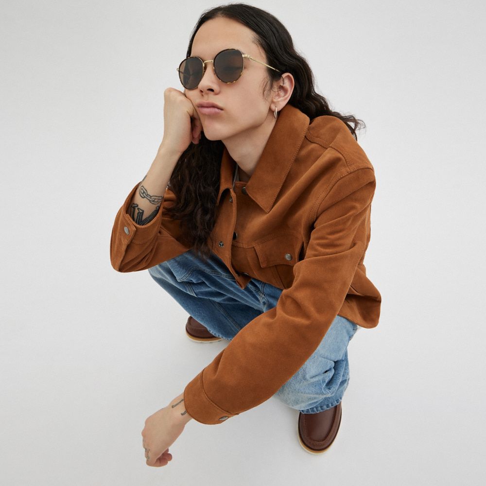 Coach Metal Windsor Round Sunglasses In Brown/gold