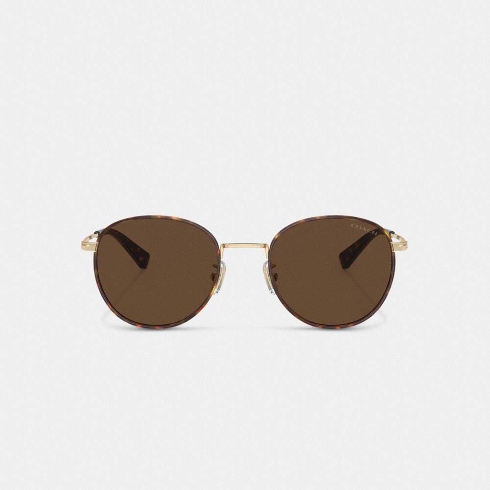 COACH®,METAL WINDSOR ROUND SUNGLASSES,Brown/Gold,Inside View,Top View