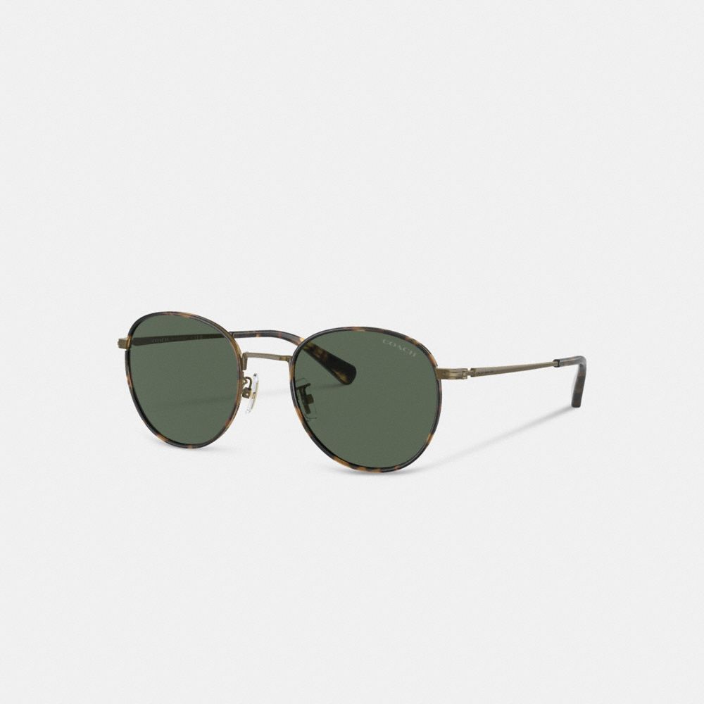 COACH®,Metal Windsor Round Sunglasses,Round,Logo,Word Embellishment,Adjustable Nose Pads,Casual,Green,Front View