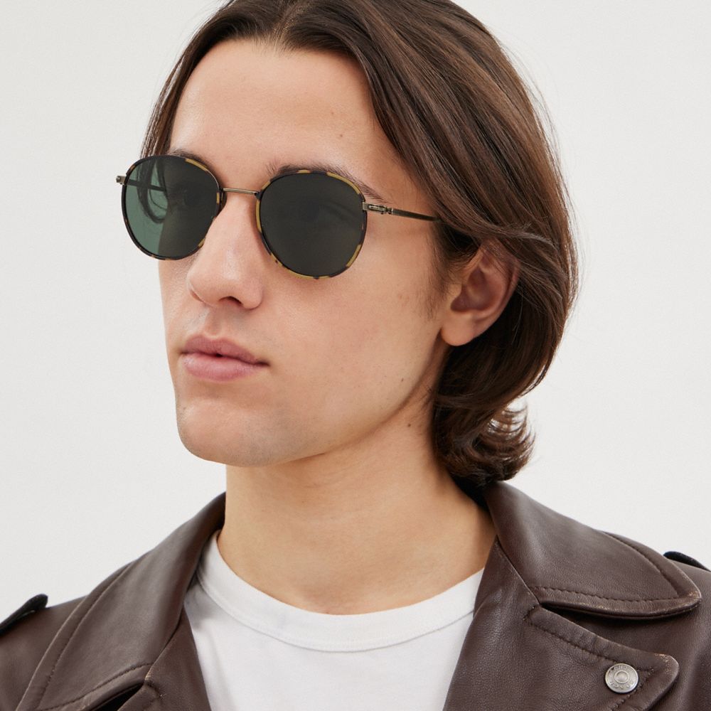 Coach Metal Windsor Round Sunglasses In Dark Tortoise/ Antique Gold