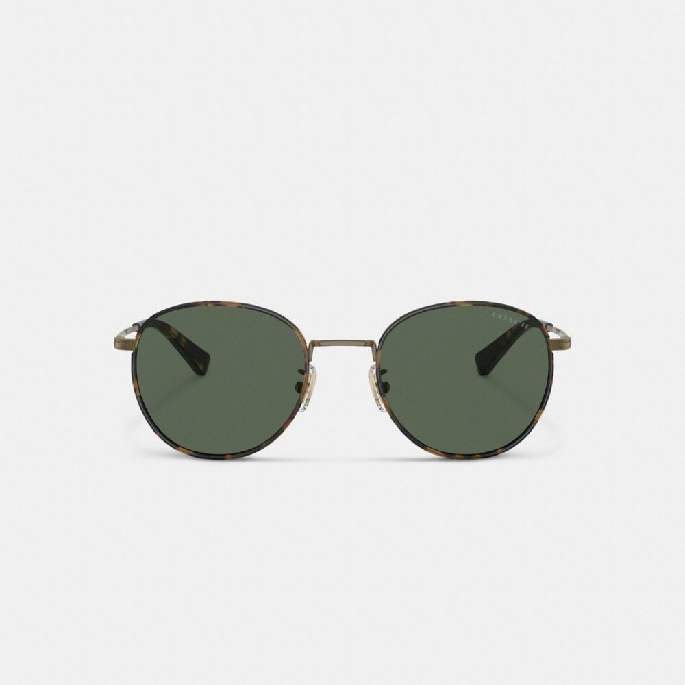 Coach Metal Windsor Round Sunglasses In Dark Tortoise/ Antique Gold