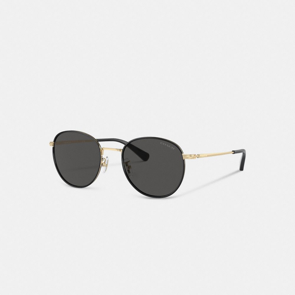 COACH®,METAL WINDSOR ROUND SUNGLASSES,Black/ Shiny Light Gold,Front View