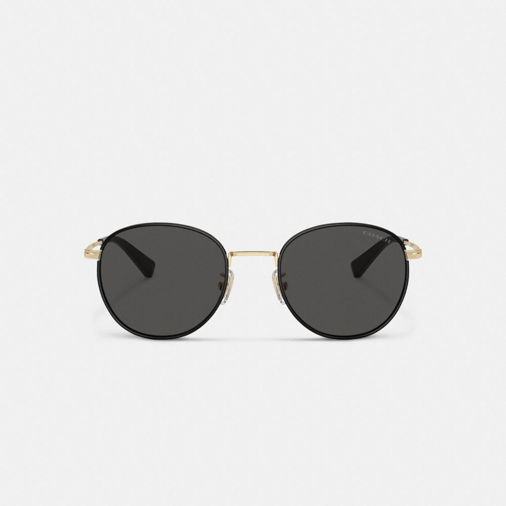 COACH®,METAL WINDSOR ROUND SUNGLASSES,Black/ Shiny Light Gold,Inside View,Top View