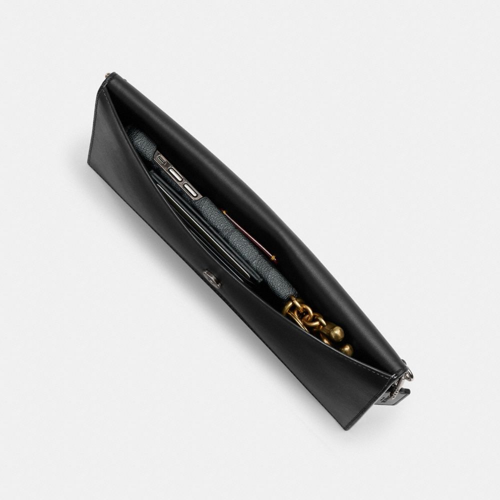 COACH®,Essential Clutch,Leather,Crossbody,Logo,Metal,Silver Metal,Casual,White,Inside View, Top View