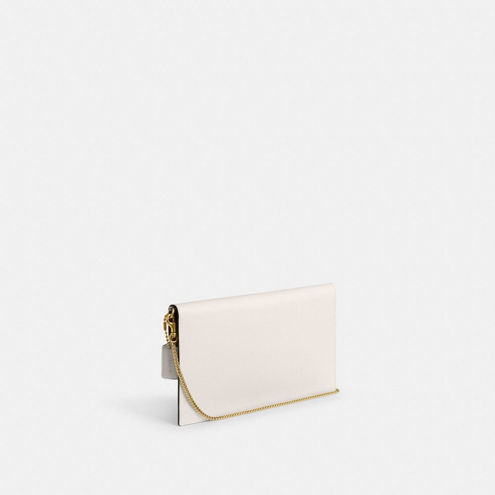 COACH®,Essential Clutch,Leather,Crossbody,Logo,Metal,Silver Metal,Casual,White,Angle View