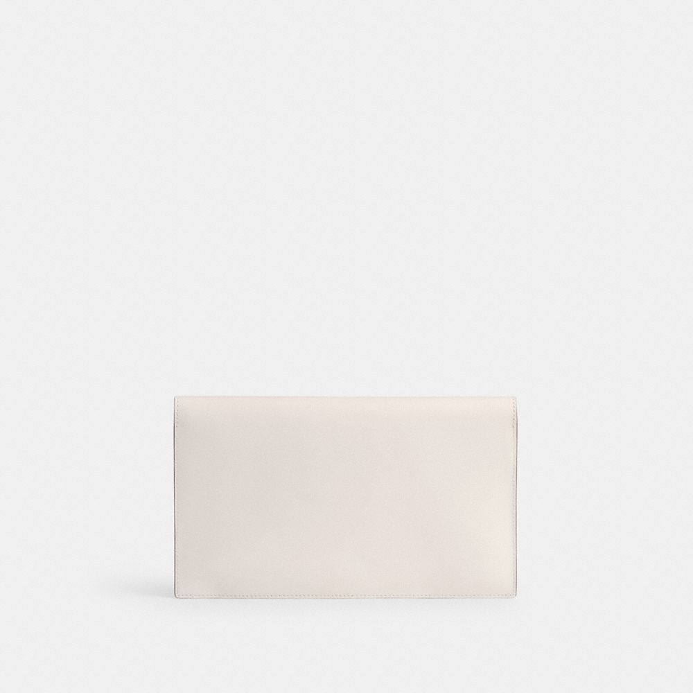COACH®,Essential Clutch,Leather,Crossbody,Logo,Metal,Silver Metal,Casual,White,Back View