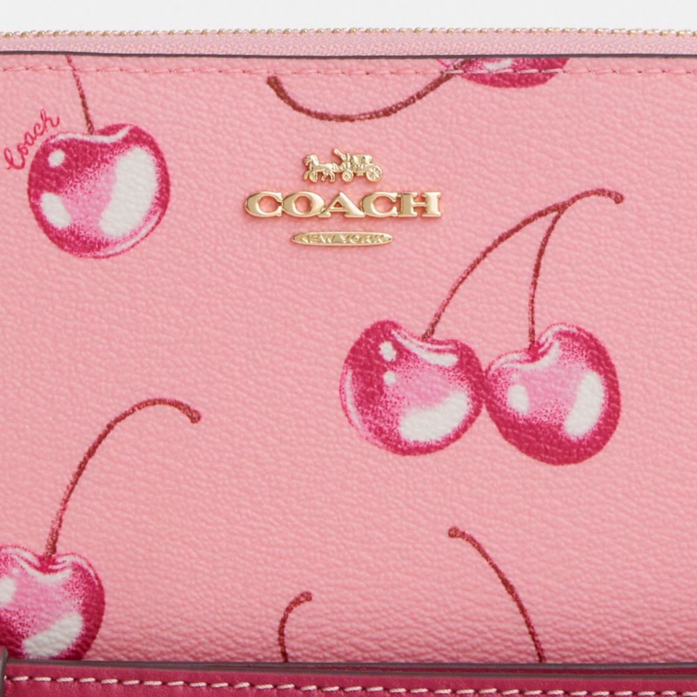 COACH®,LONG ZIP AROUND WALLET WITH CHERRY PRINT,Novelty Print,Mini,Im/Flower Pink/Bright Violet